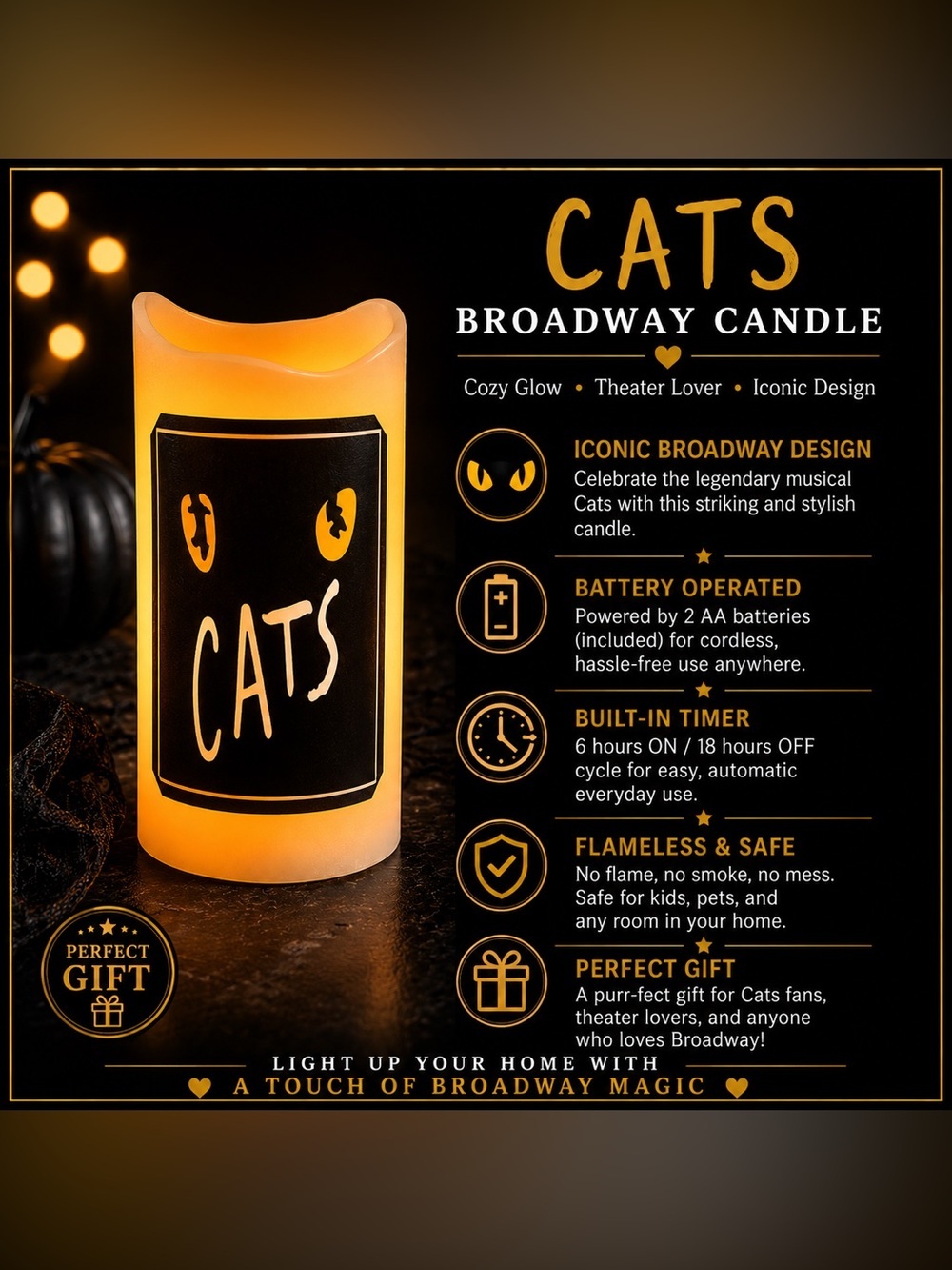 *30off3*‎ 
CATS Broadway Musical Theater Flameless Candle